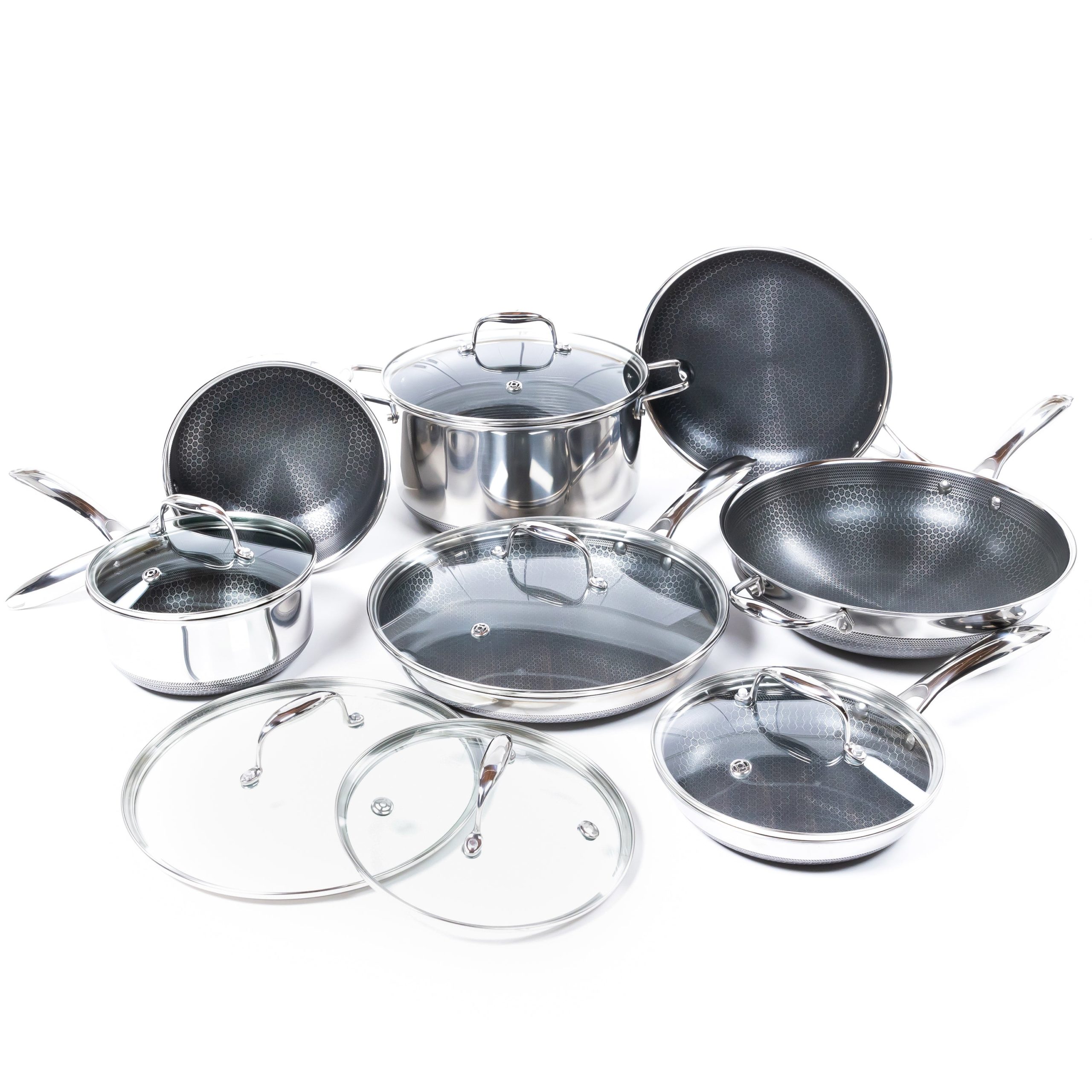 Hexclad cookware bundle containing pots and pans