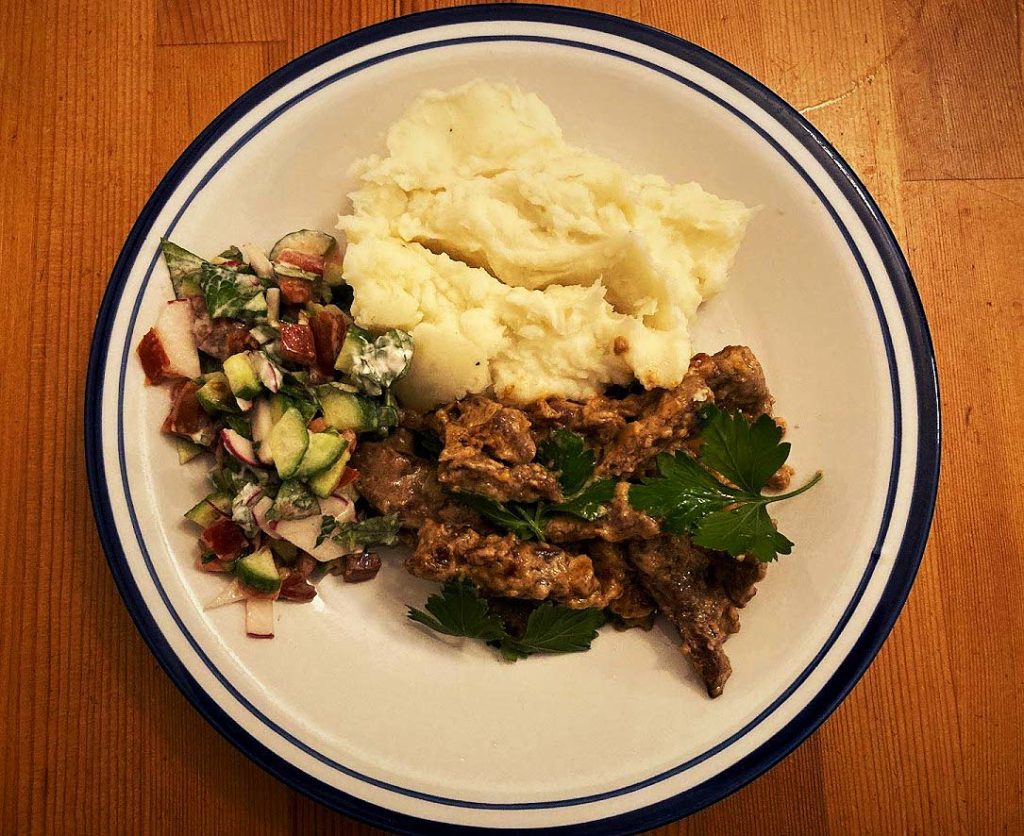Do your best beef strogonoff recipe, and plate it with some parsely