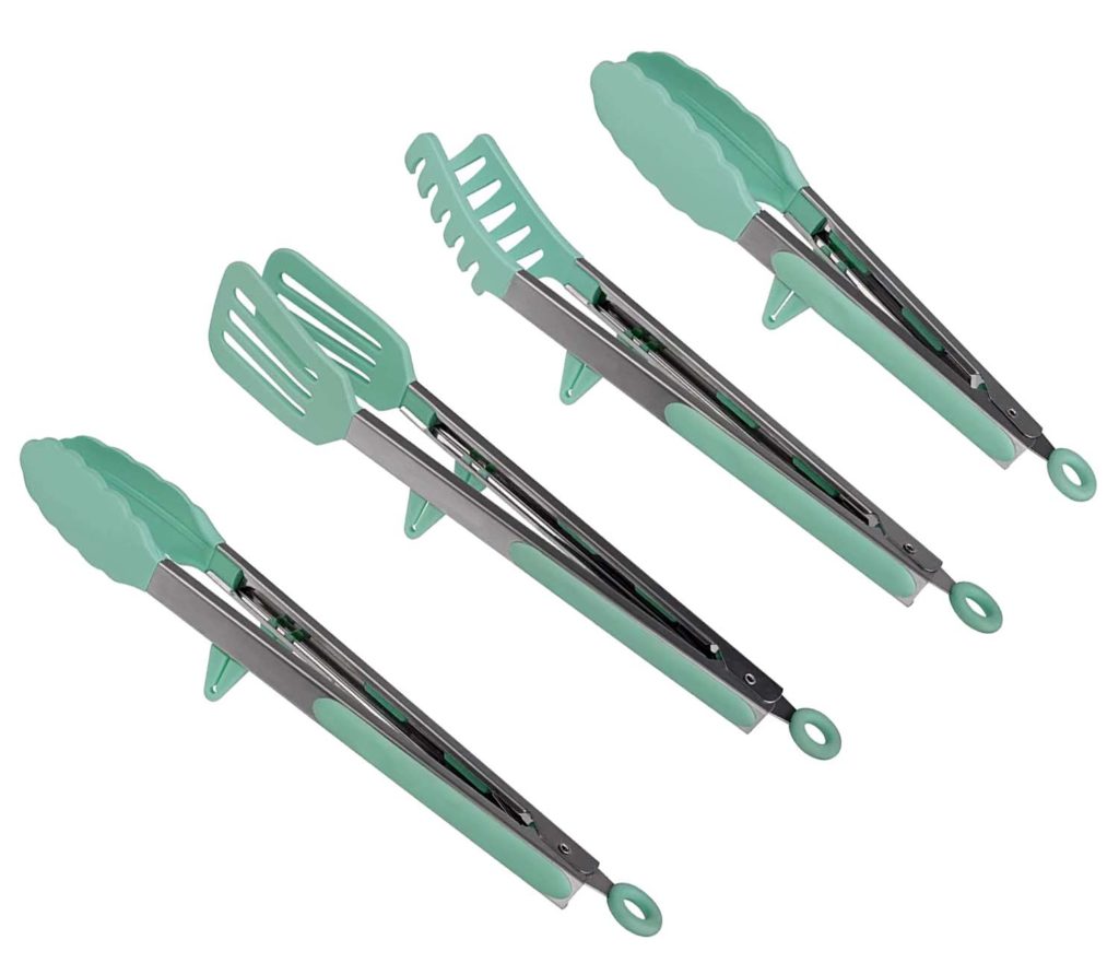 Top pick for 4-in-1 Stainless Steel Kitchen Food Tongs Set for Cooking with BPA Free Silicone