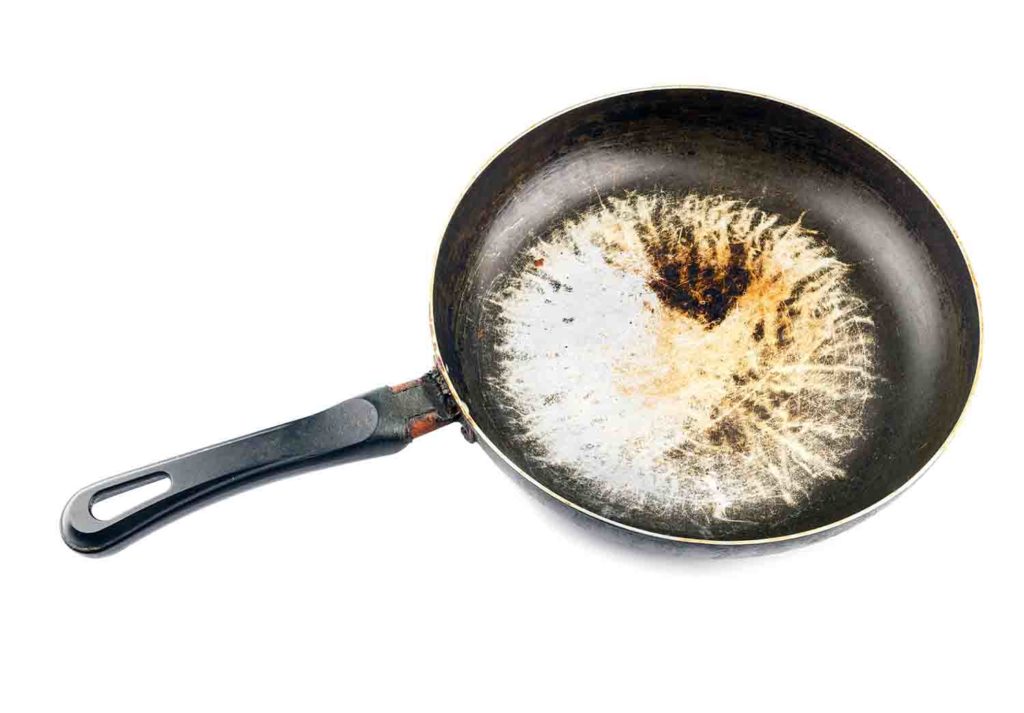 Heavily scratched non-stick pan, PTFE coating is practically gone
