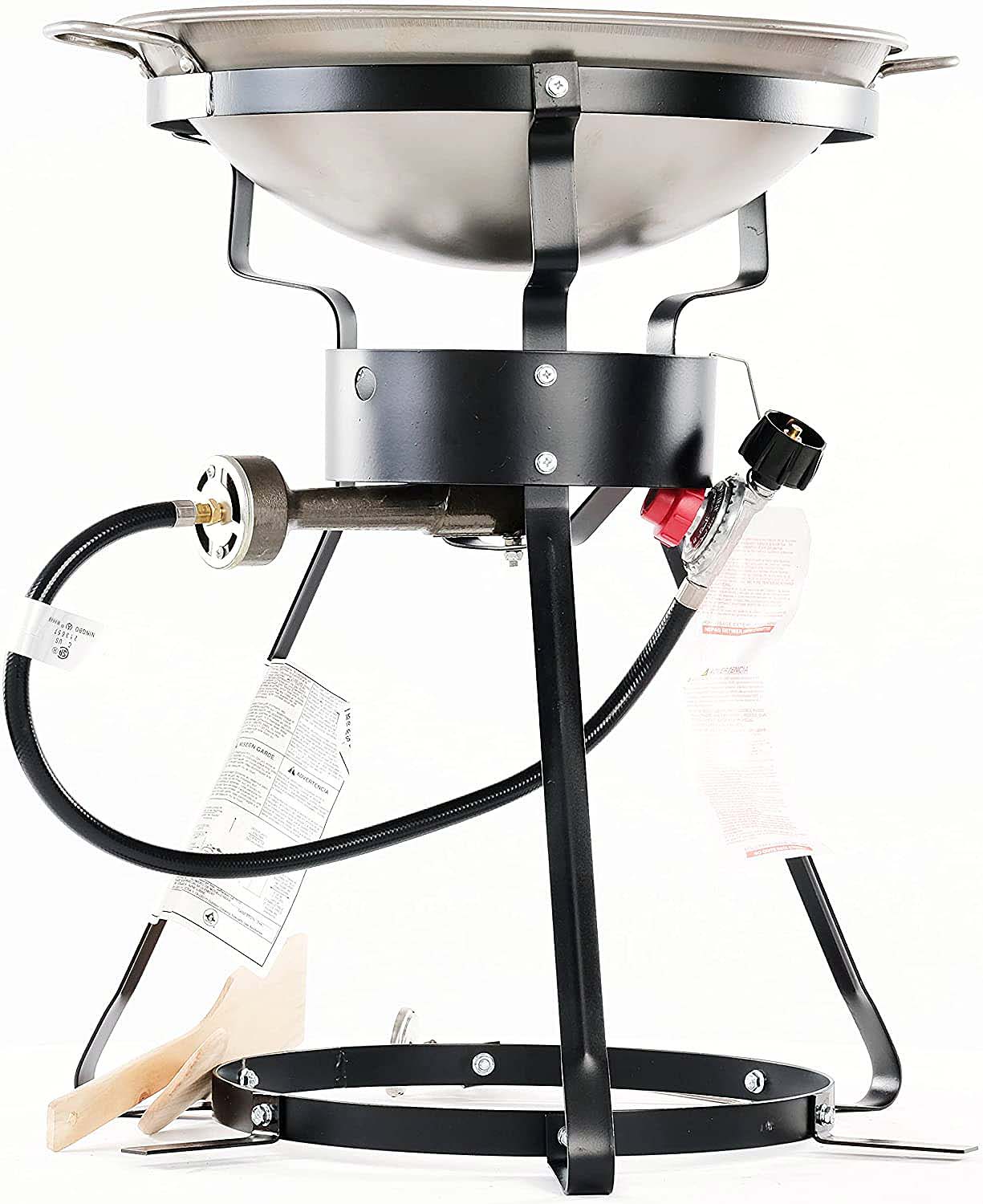 King Kooker Outdoor Wok Burner stand, wok, and regulator, product photo